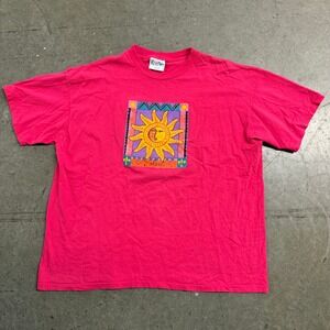 Vintage ICantoo Sport Soleil Sun Graphic T-Shirt Hot Pink Cotton Women XL